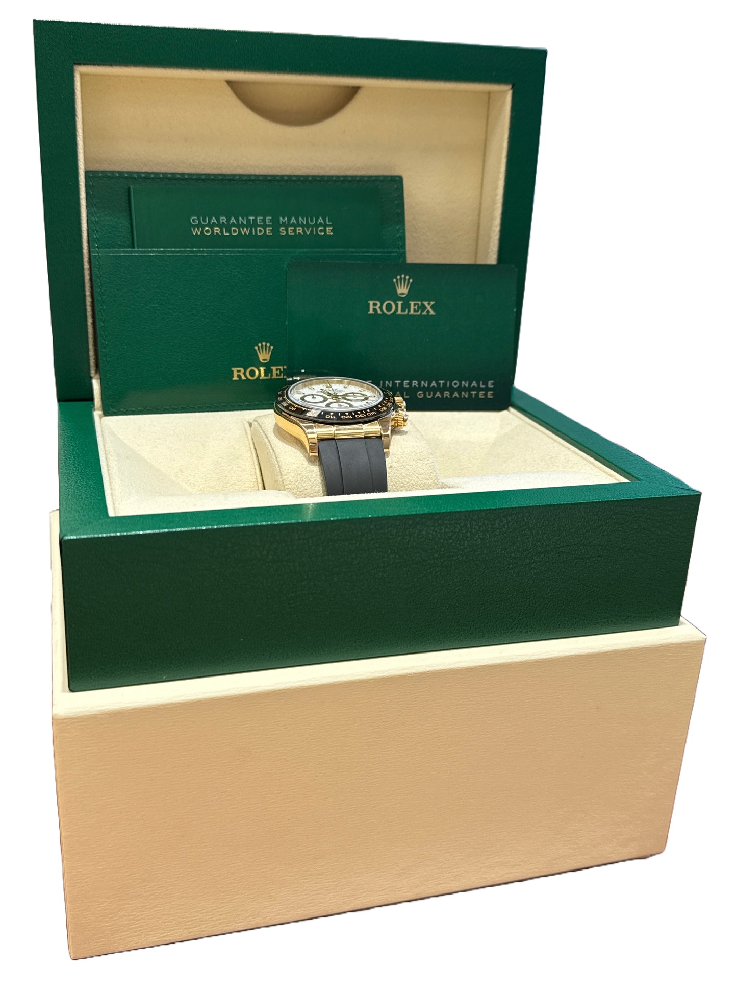 2021 NEW PAPERS Rolex Daytona 18K Gold WHITE Oysterflex 116518 Watch BOX