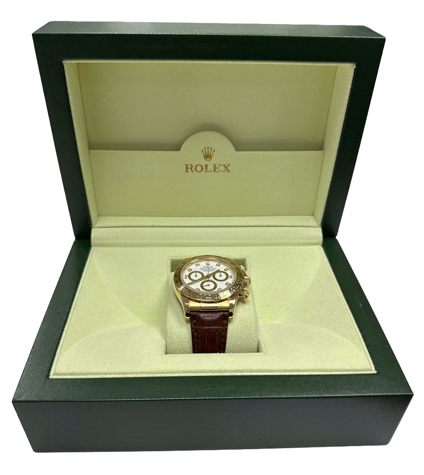 Rolex Daytona Cosmograph FACTORY WHITE DIAMOND 18K Yellow Gold REHAUT 116518 BOX