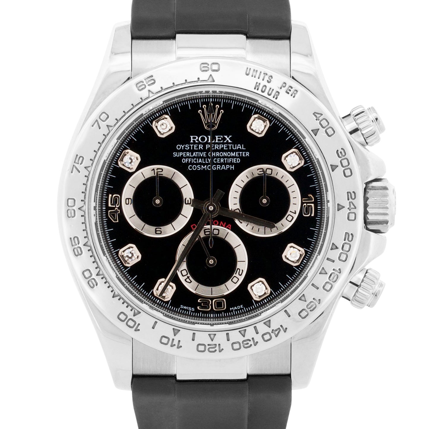 Rolex Daytona Cosmograph BLACK DIAMOND 18K White Gold RUBBER 40mm Watch 116519