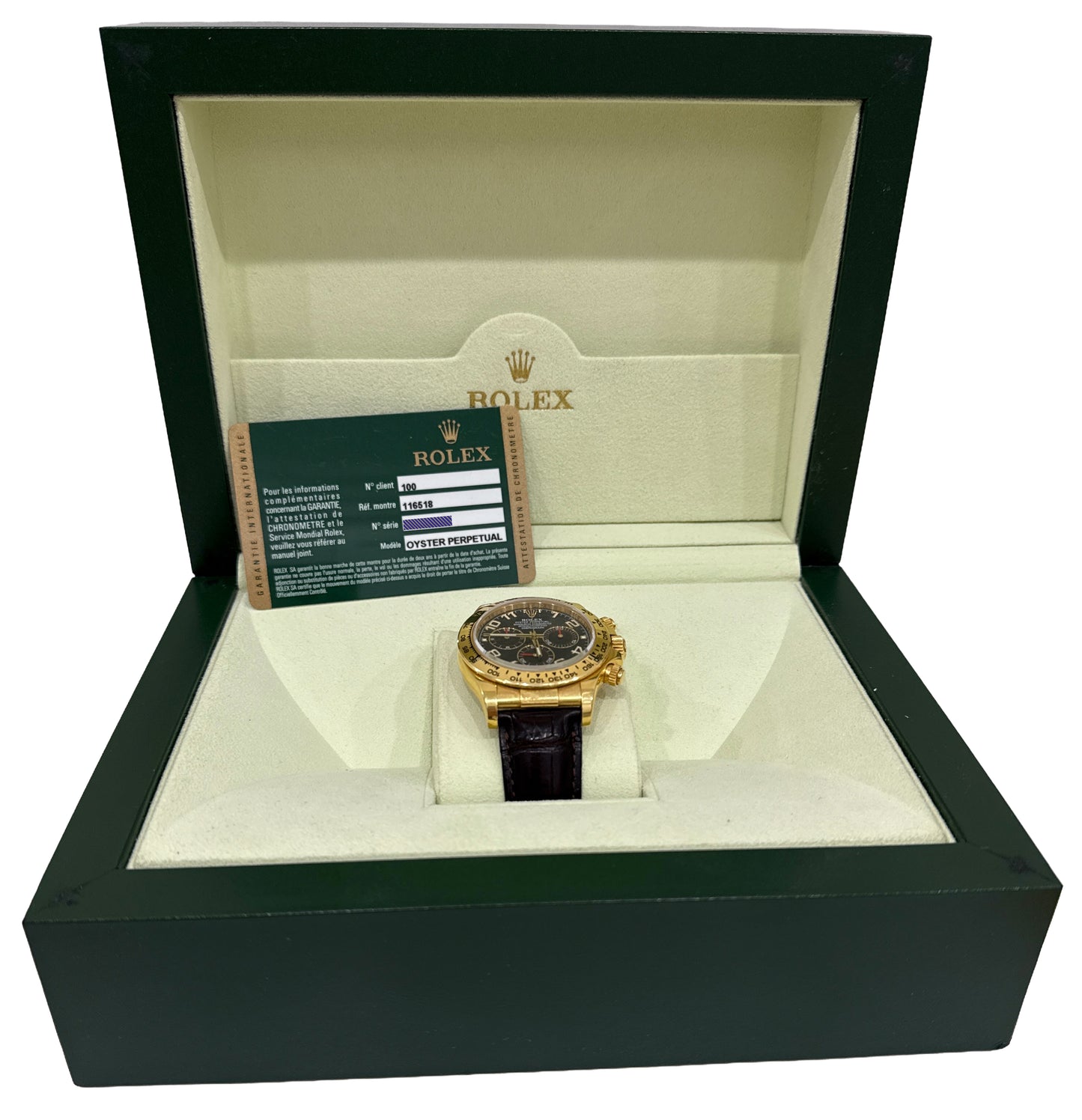 PAPERS Rolex Daytona Cosmograph BLUE RACING 18K Yellow Gold Leather 116518 BOX