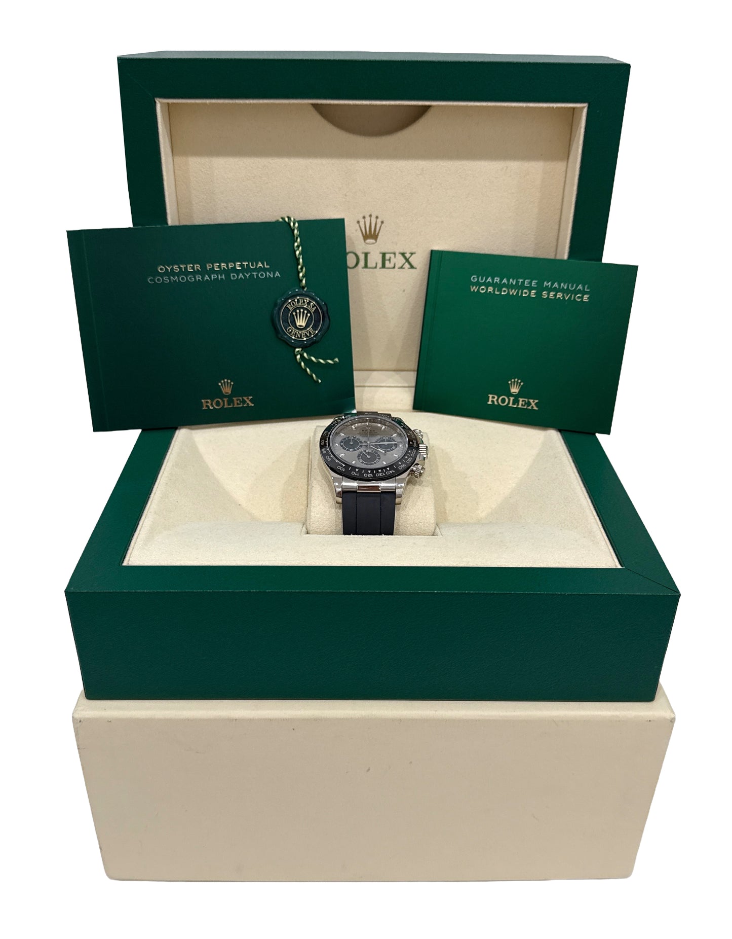 Rolex Daytona SILVER GHOST 18K White Gold OYSTERFLEX Rubber 40mm 116519 LN BOX