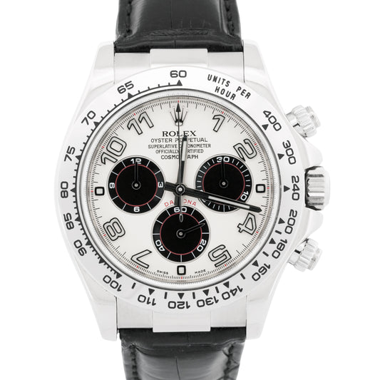 Rolex Daytona Cosmograph PANDA RACING 18K White Gold Leather 40mm Watch 116519