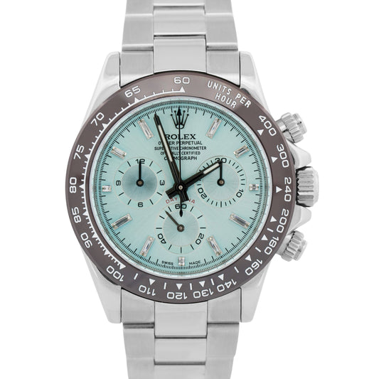 Rolex Daytona Cosmograph 116520 Glacier Blue Baguette Diamond Steel 40mm Watch
