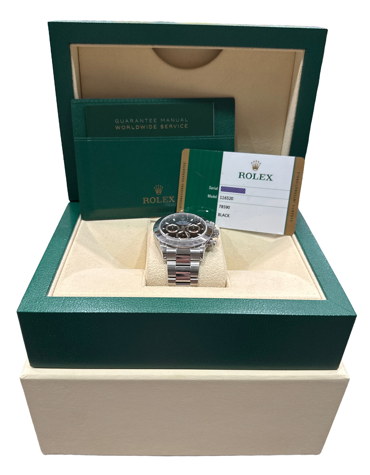 Rolex Daytona Cosmograph 116520 Black Steel Random Serial 40mm Watch Box Papers