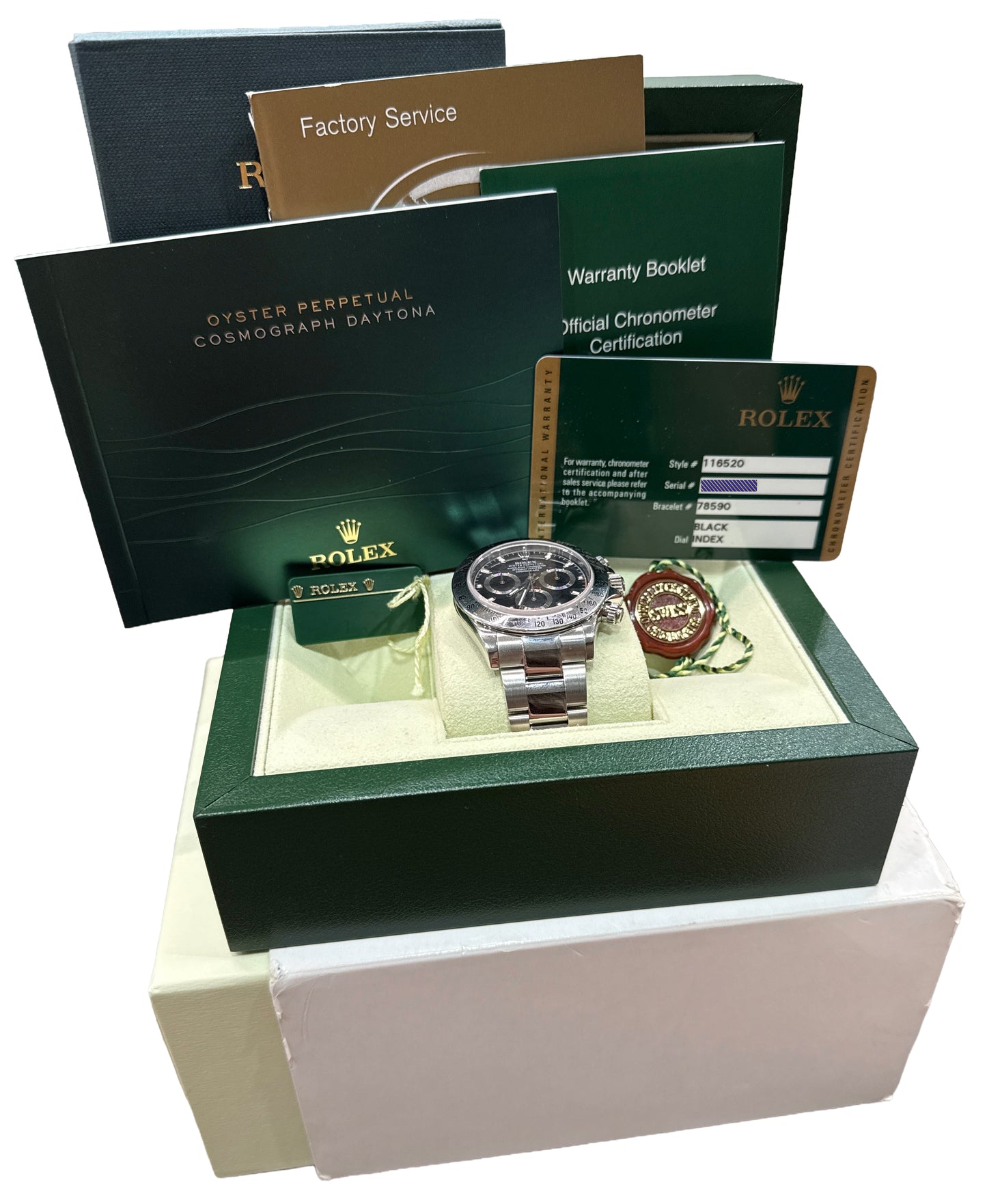 2014 PAPERS Rolex Daytona Cosmograph BLACK Steel BLUE LUME 40mm 116520 Watch BOX
