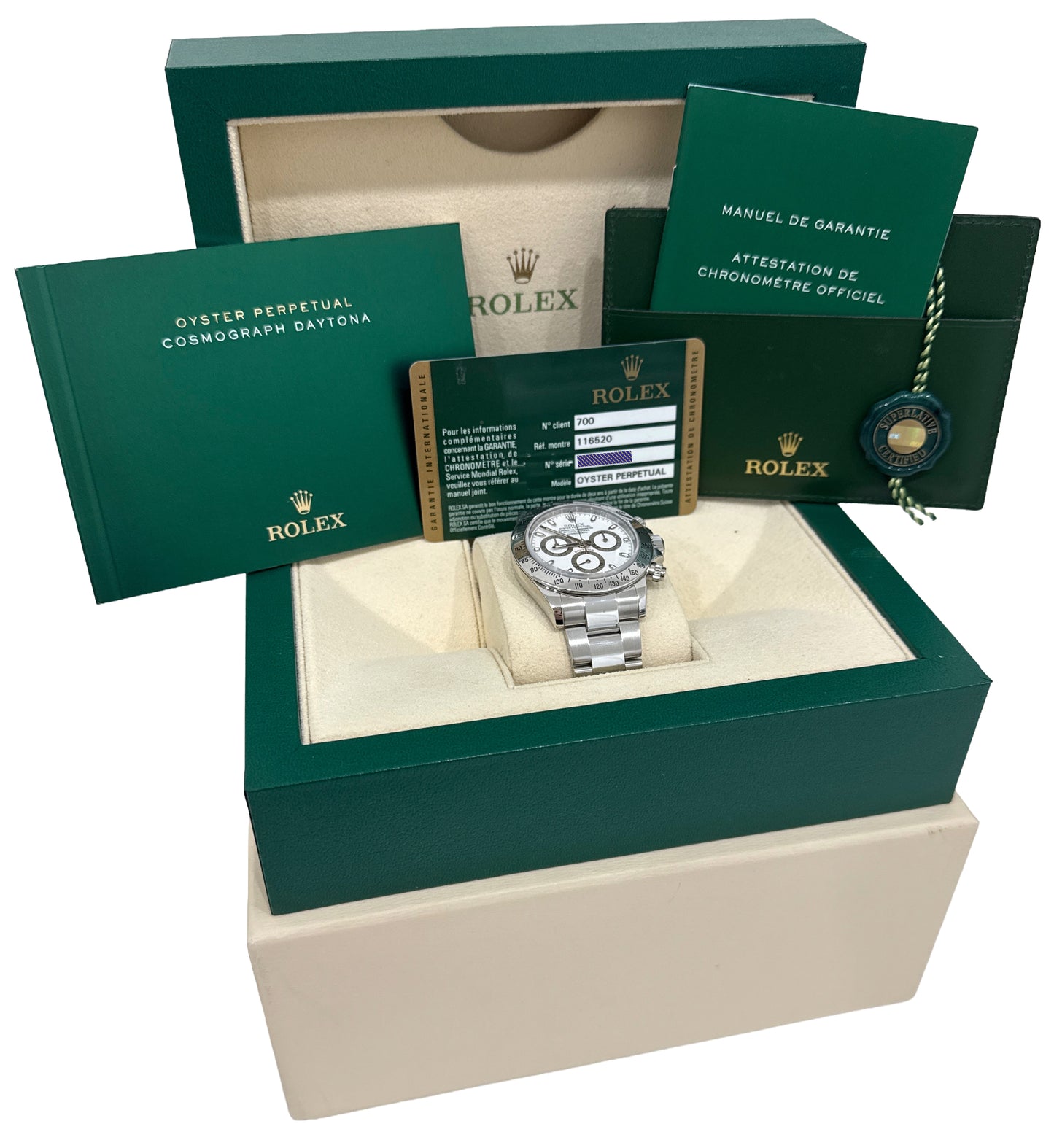 2016 PAPERS Rolex Daytona Cosmograph WHITE Steel RANDOM SERIAL 40mm 116520 BOX