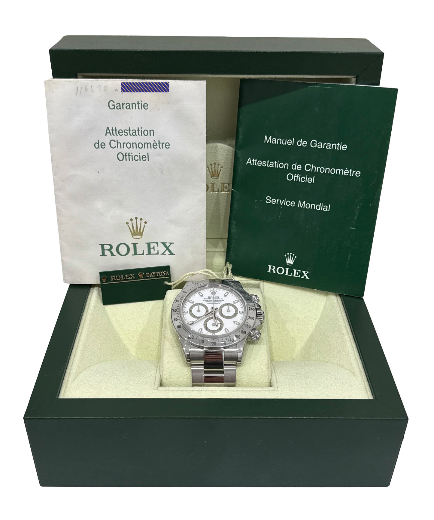 2005 PAPERS Rolex Daytona Cosmograph WHITE Stainless Steel 40mm Watch 116520 BOX