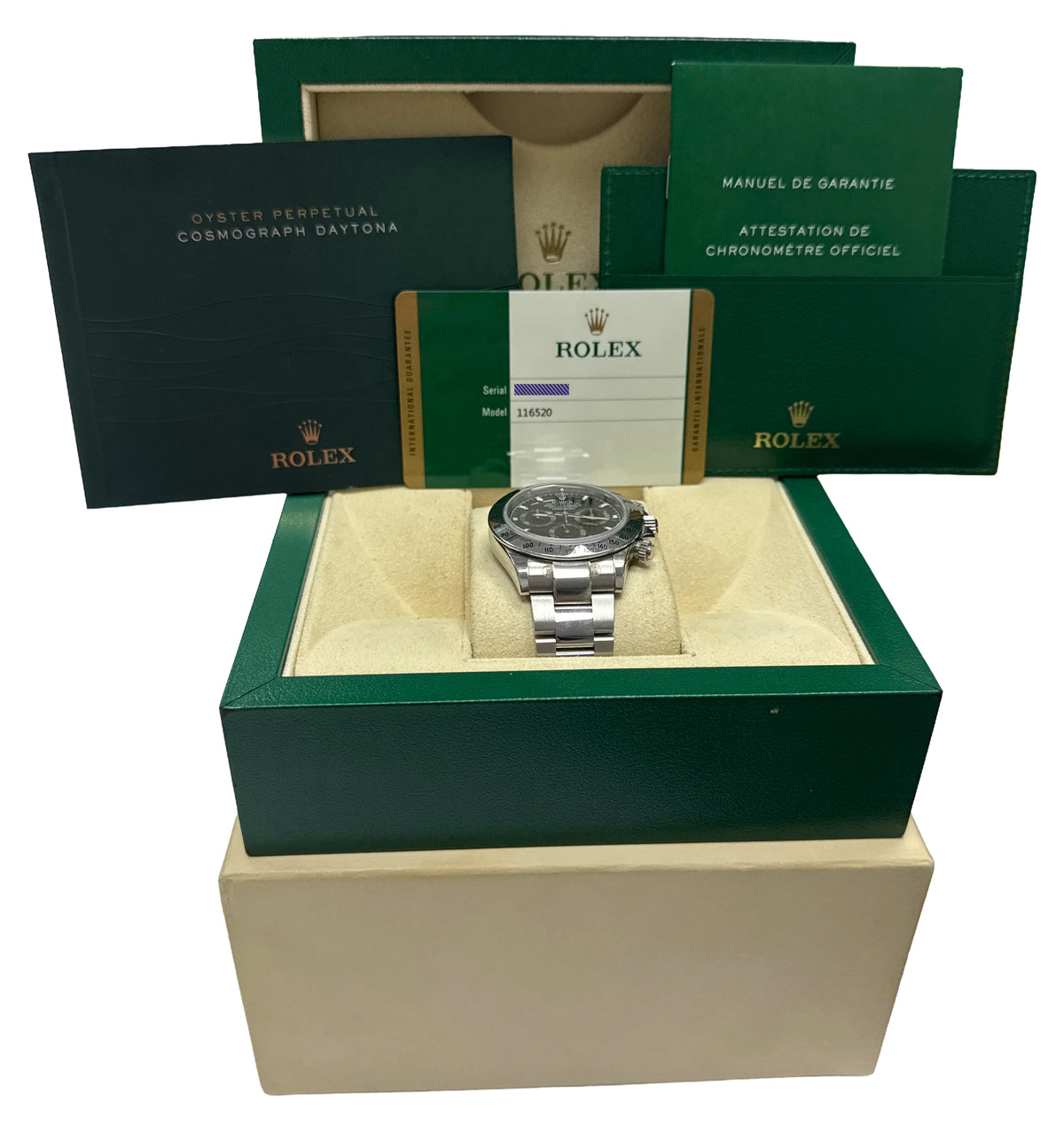 Unpolished Rolex Daytona Cosmograph 116520 Black Steel Stickered 40mm Box Papers
