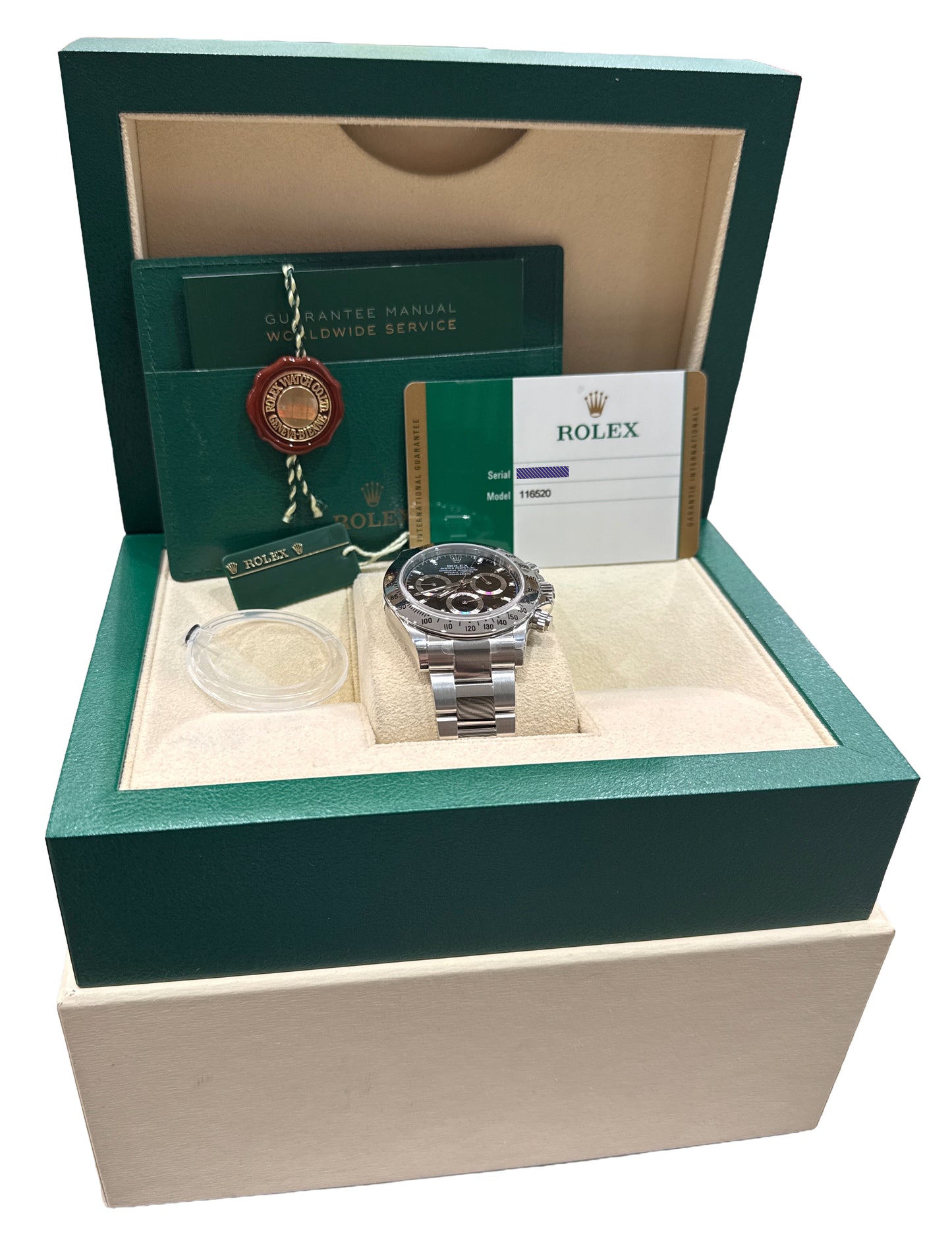 NEW 2020 STICKERED PAPERS Rolex Daytona Cosmograph Black Steel NOS 116520 BOX