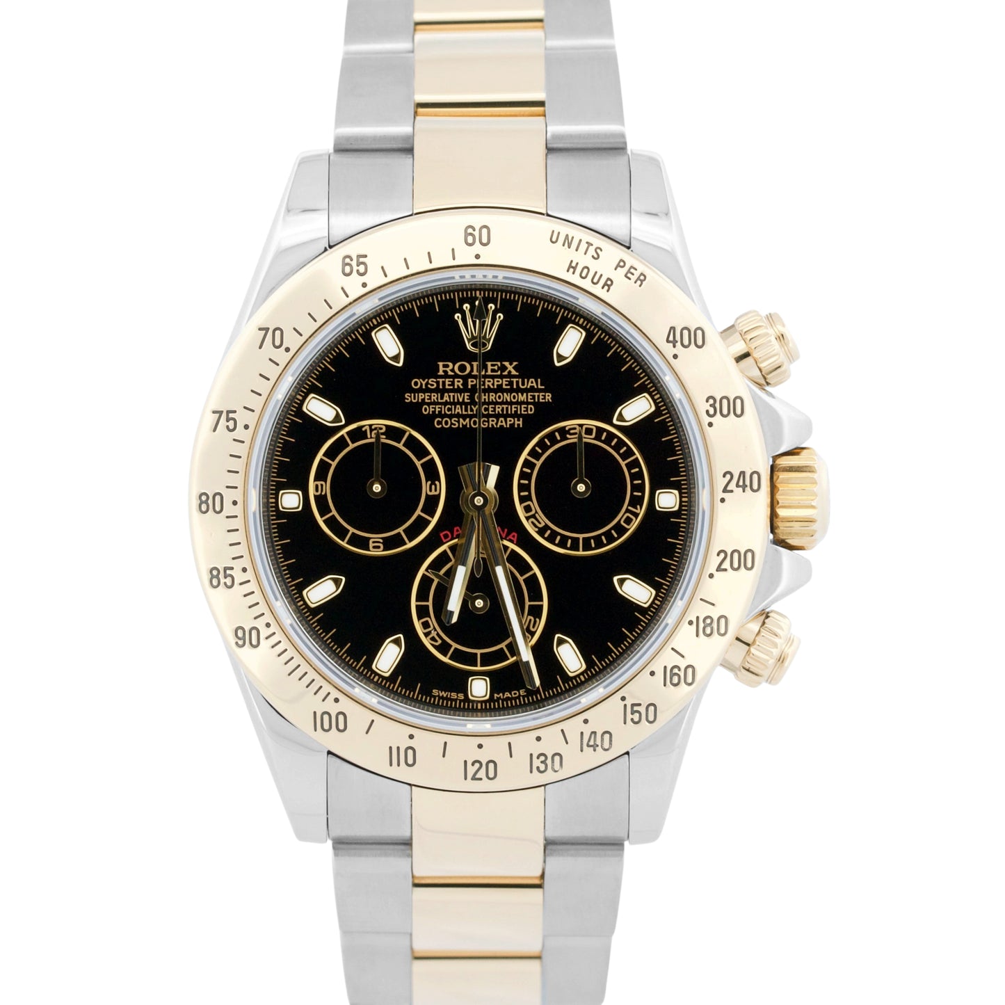 2008 Rolex Daytona Cosmograph 116523 Two-Tone Gold Steel Black 40mm Box Papers