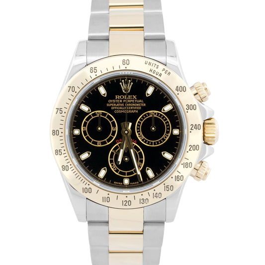 2008 Rolex Daytona Cosmograph 116523 Two-Tone Gold Steel Black 40mm Box Papers