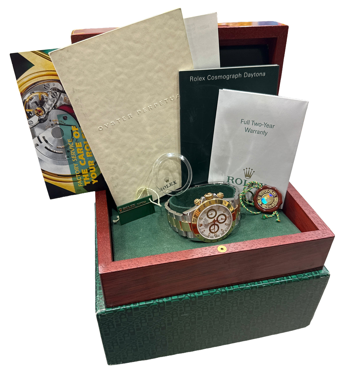 2004 Rolex Daytona Cosmograph 116523 White Two-Tone Gold Steel 40mm Box Papers