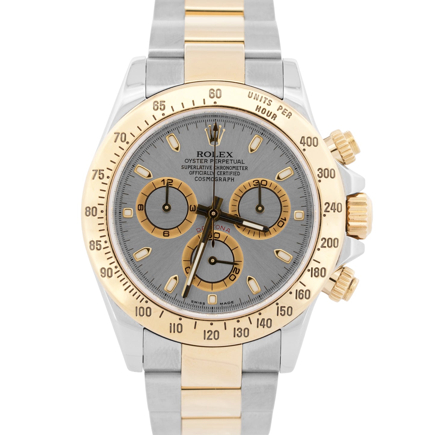 Rolex Daytona Cosmograph SLATE Gray 18K Gold RANDOM SERIAL Steel Watch 116523