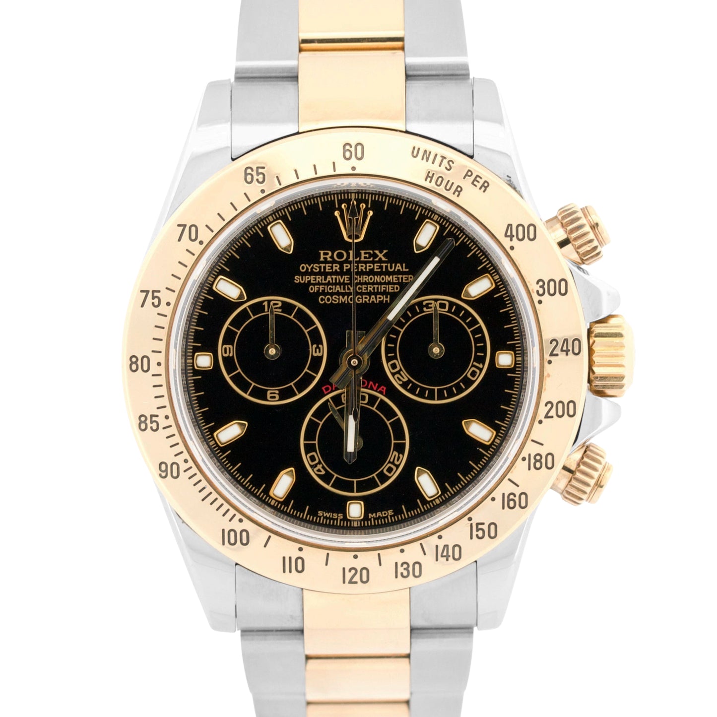 PAPERS Rolex Daytona Cosmograph BLACK 18K Yellow Gold Steel REHAUT 116523 BOX