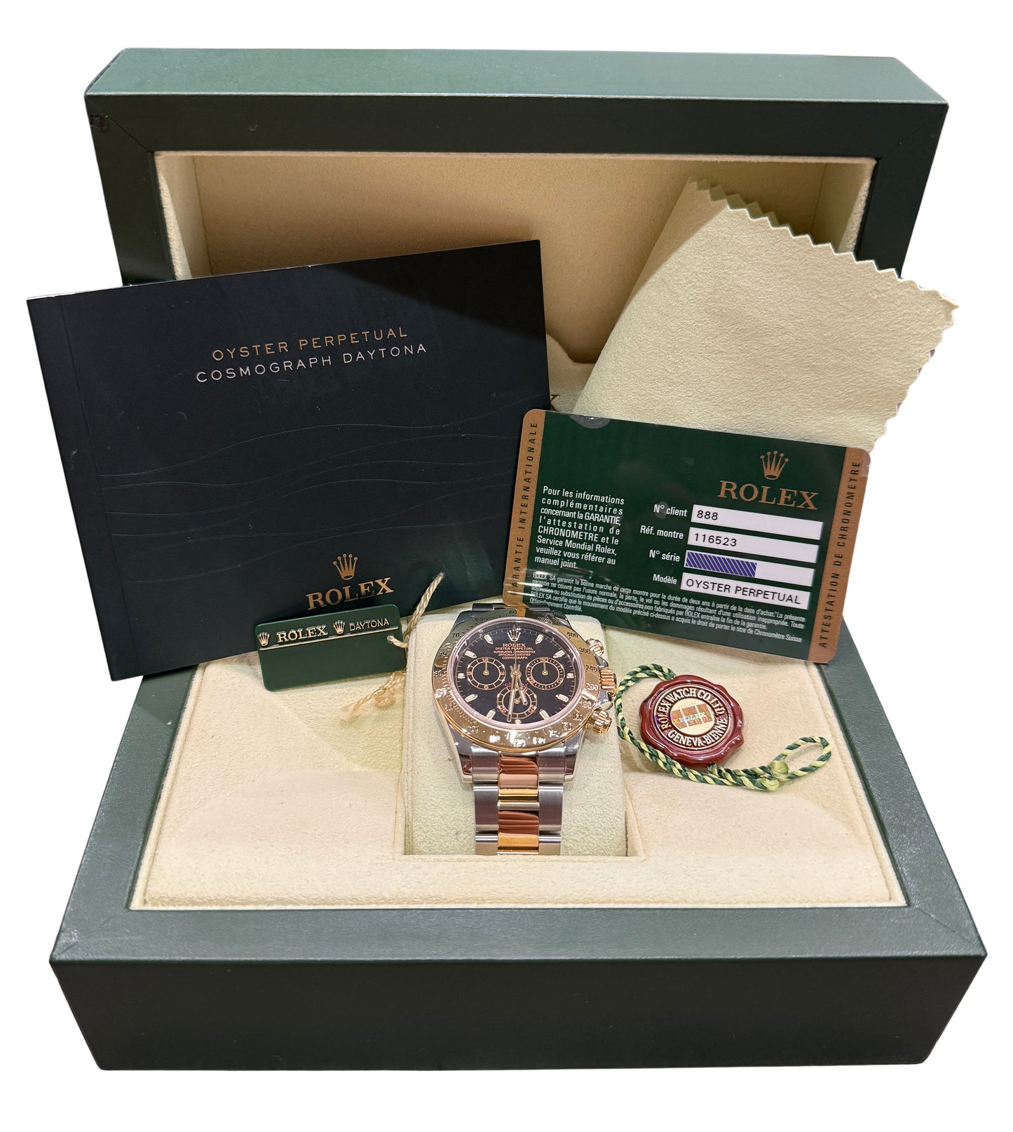 2008 Rolex Daytona Cosmograph 116523 Two-Tone Gold Steel Black 40mm Box Papers