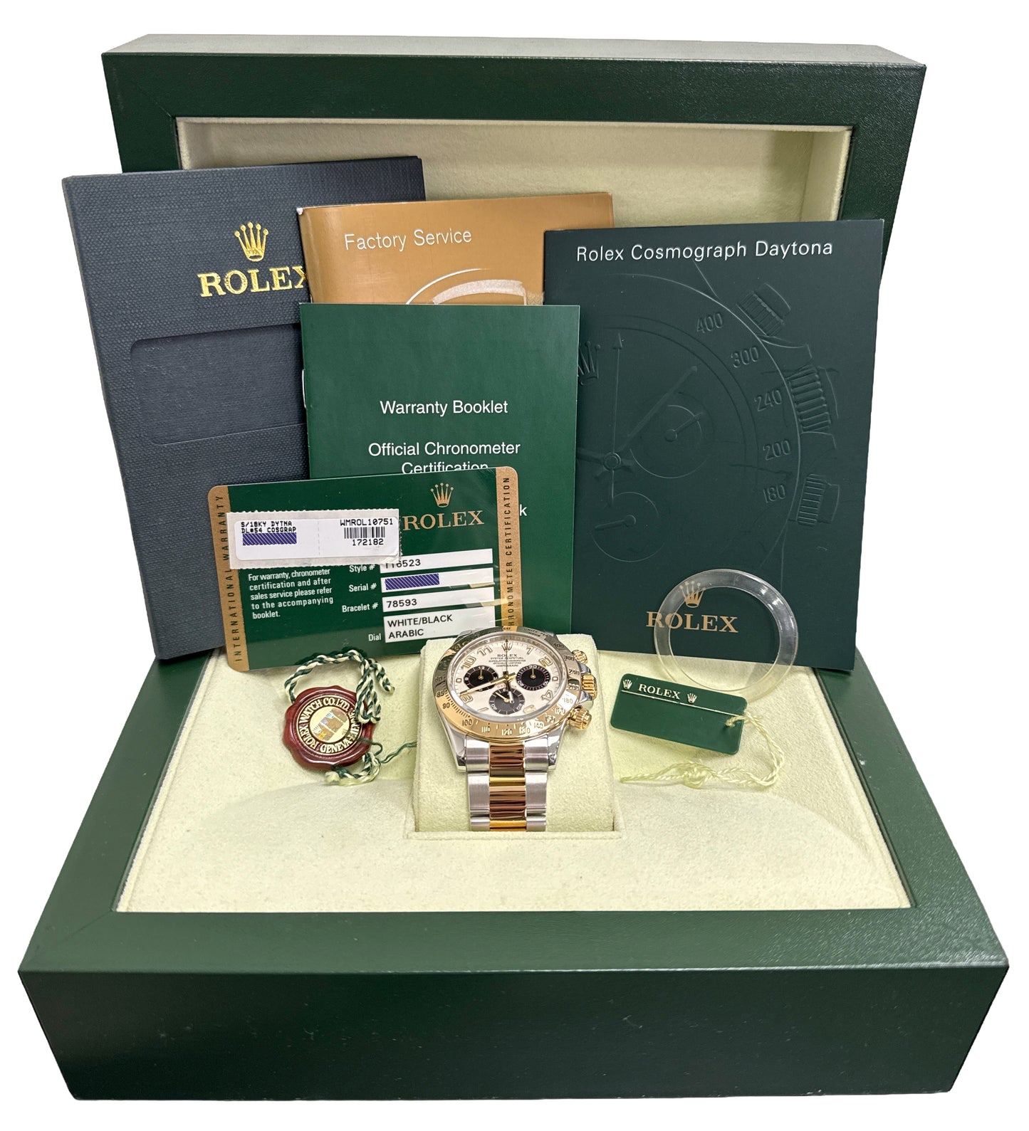 2011 PAPERS Rolex Daytona Cosmograph PANDA Ivory 18K Gold Steel 116523 BOX