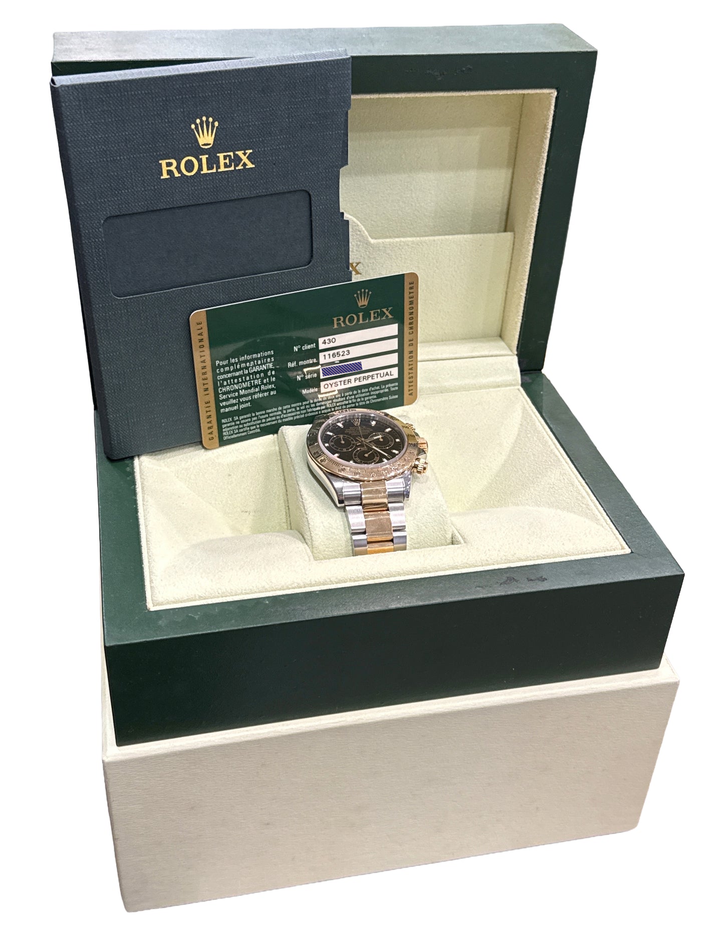 PAPERS Rolex Daytona Cosmograph BLACK 18K Yellow Gold Steel REHAUT 116523 BOX
