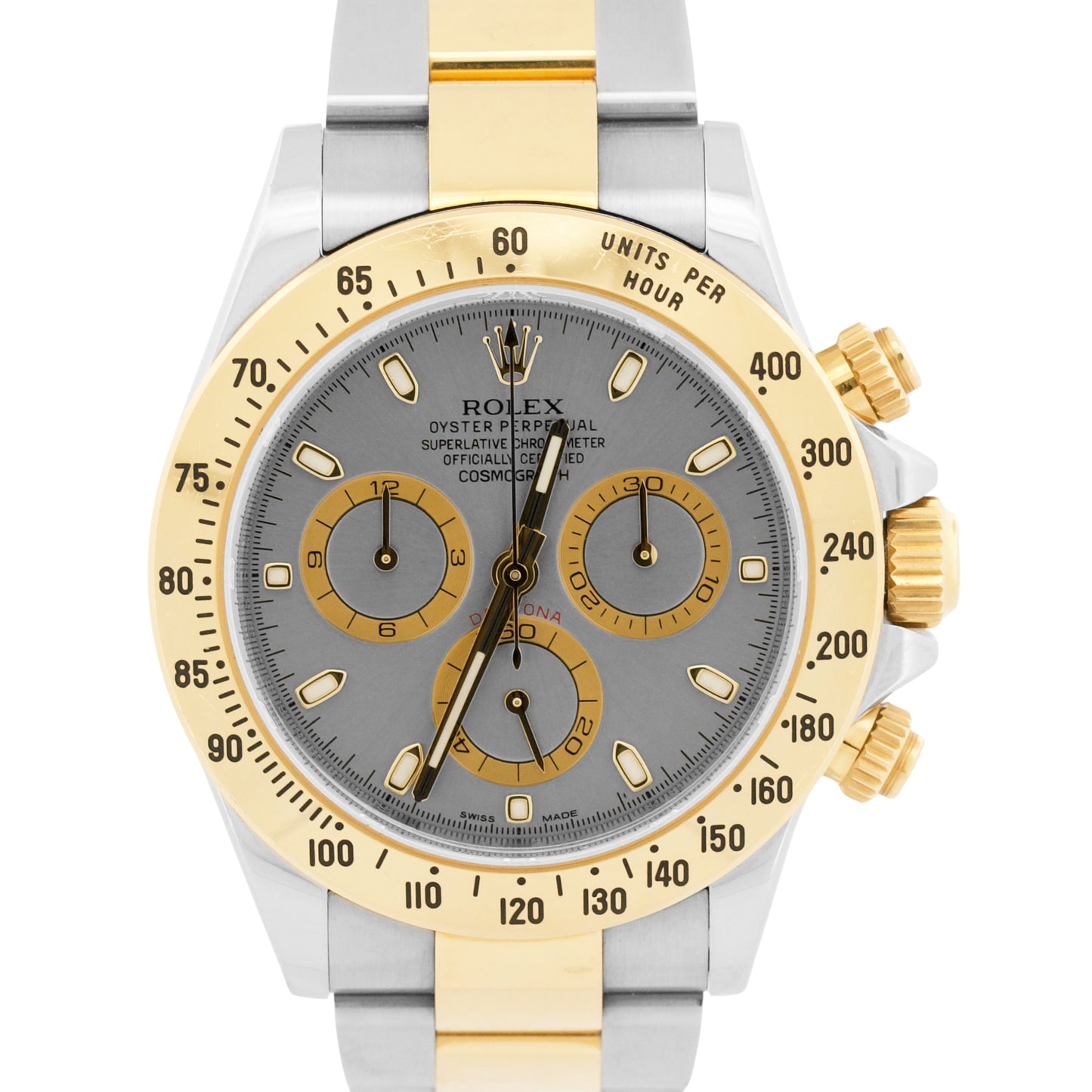 2014 UNPOLISHED PAPERS Rolex Daytona GRAY 18K Gold Steel REHAUT 116523 BOX
