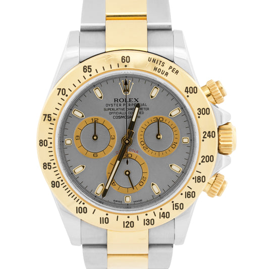 2014 UNPOLISHED PAPERS Rolex Daytona GRAY 18K Gold Steel REHAUT 116523 BOX