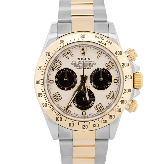 2011 PAPERS Rolex Daytona Cosmograph PANDA Ivory 18K Gold Steel 116523 BOX