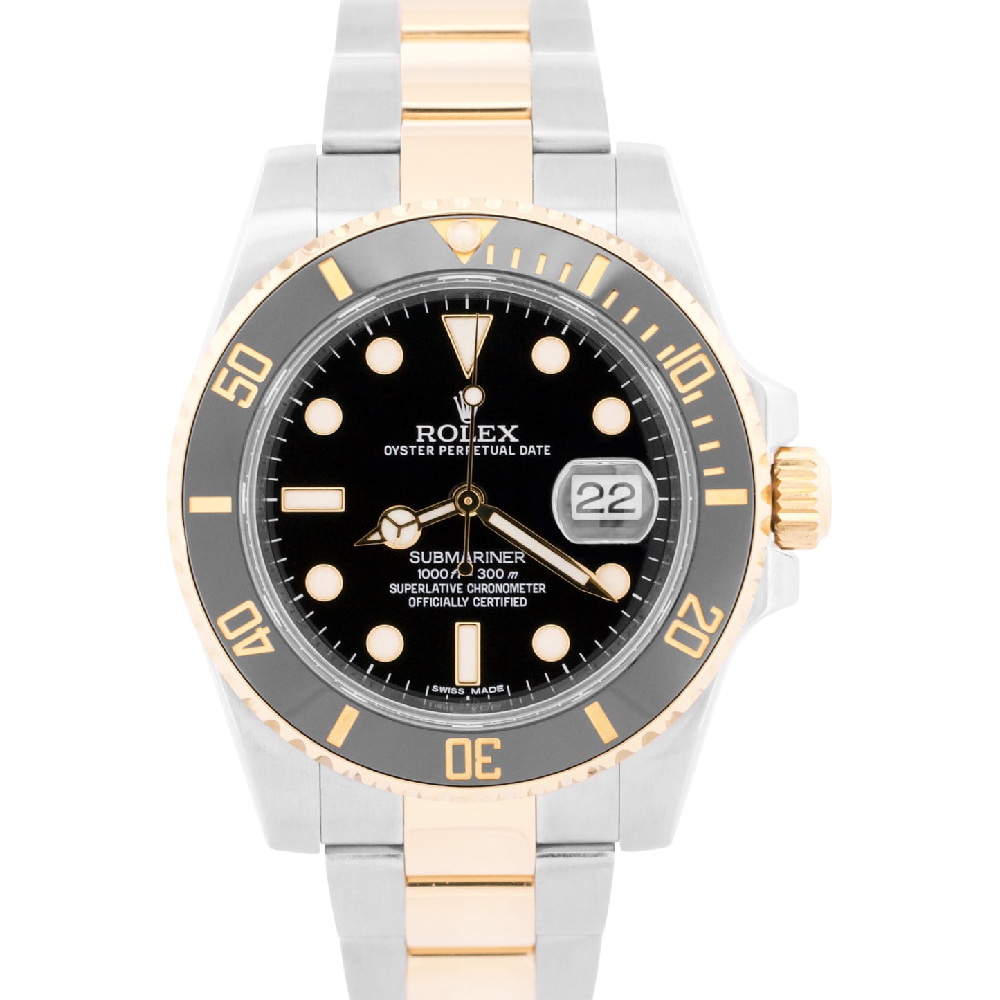 2014 PAPERS Rolex Submariner BLACK 40mm Ceramic 18K Gold Steel 116613 LN BOX
