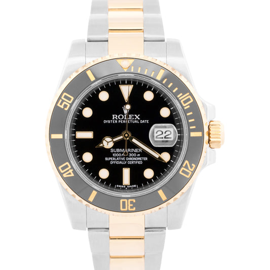 2014 PAPERS Rolex Submariner BLACK 40mm Ceramic 18K Gold Steel 116613 LN BOX