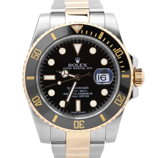 MINT Rolex Submariner Ceramic Black 40mm 116613 LN 18K Two-Tone Gold Watch
