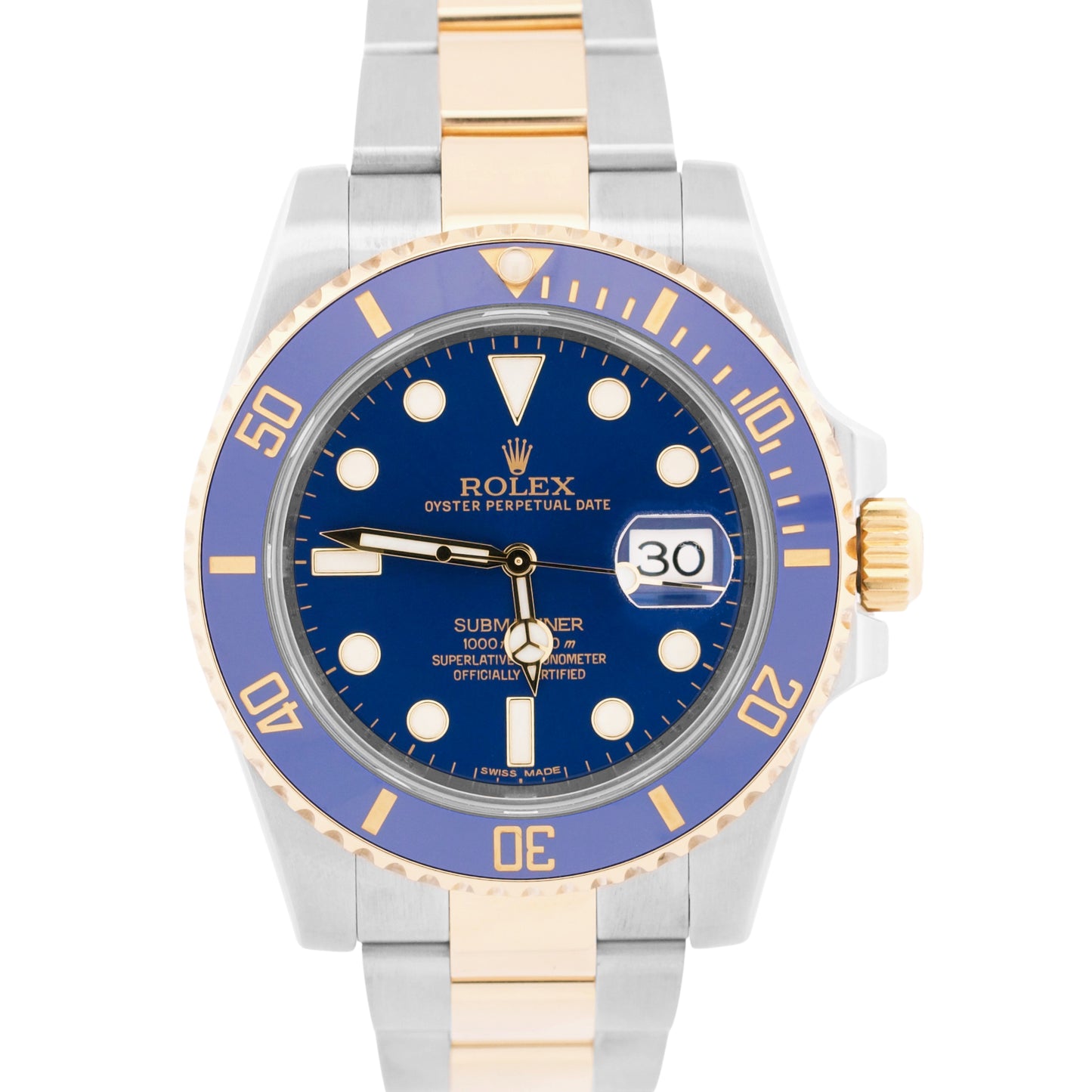 Rolex Submariner Date 18K Yellow Gold Steel BLUE Ceramic 40mm 116613 LB BOX