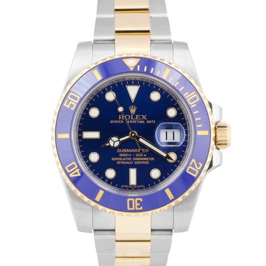 MINT PAPERS Rolex Submariner Date BLUE Ceramic 40mm Two-Tone 18K Gold 116613 BOX