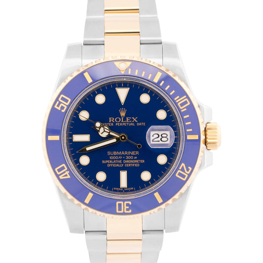 Rolex Submariner Date Ceramic BLUE 40mm 18K Yellow Gold Steel 116613 LB Watch
