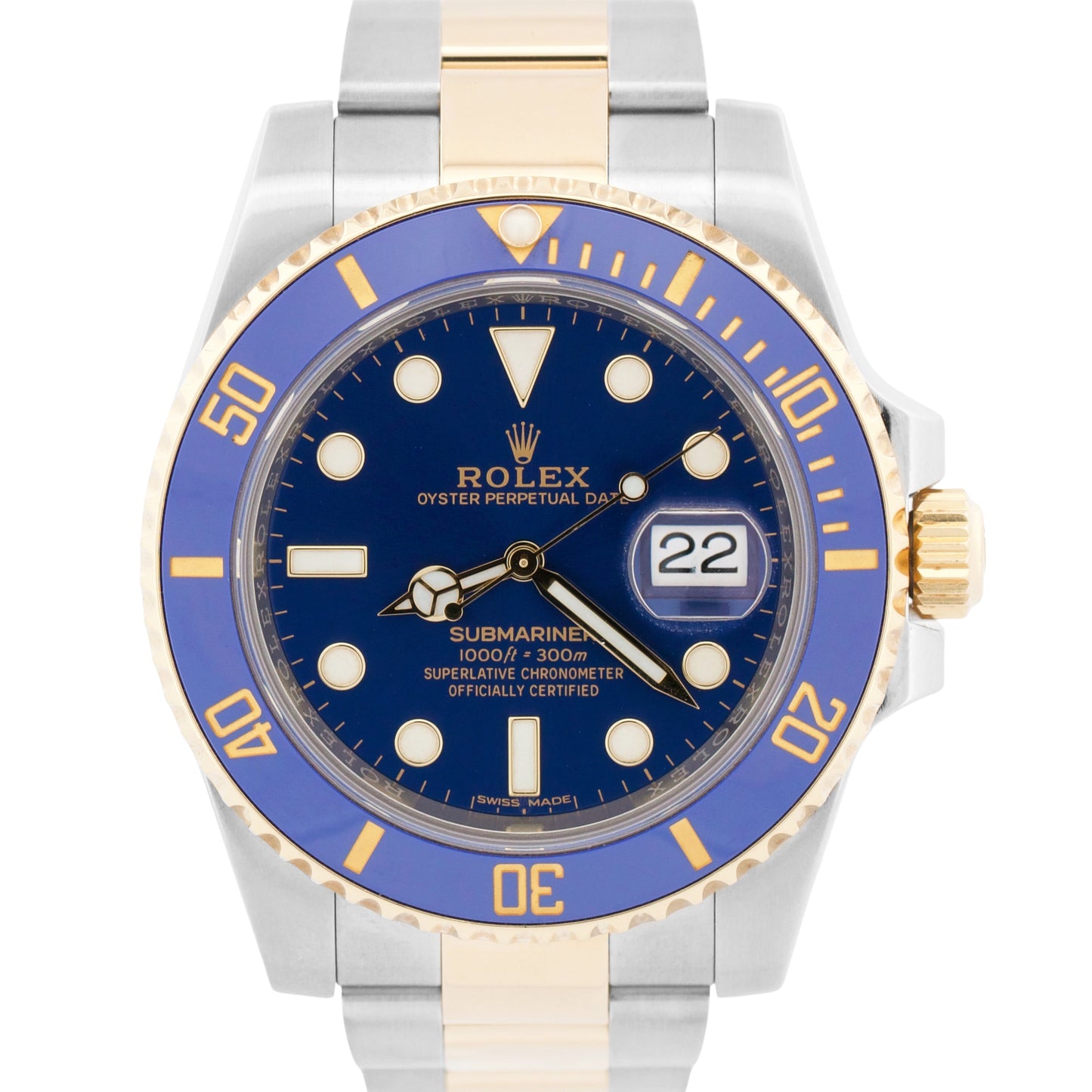 Rolex Submariner BLUE 40mm Ceramic 18K Yellow Gold Two-Tone Steel 116613 LB BOX