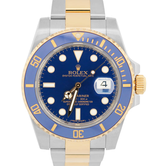Rolex Submariner Date BLUE 18K Yellow Gold Stainless Steel 40mm 116613 LB Watch