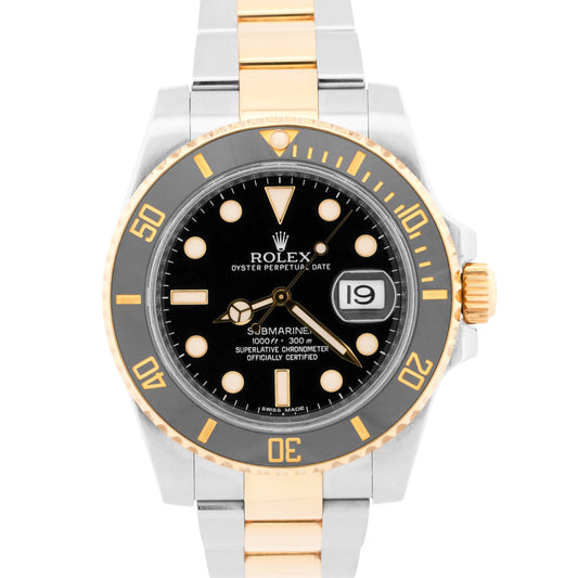 2013 PAPERS Rolex Submariner BLACK 40mm Ceramic 18K Gold Steel 116613 LN BOX