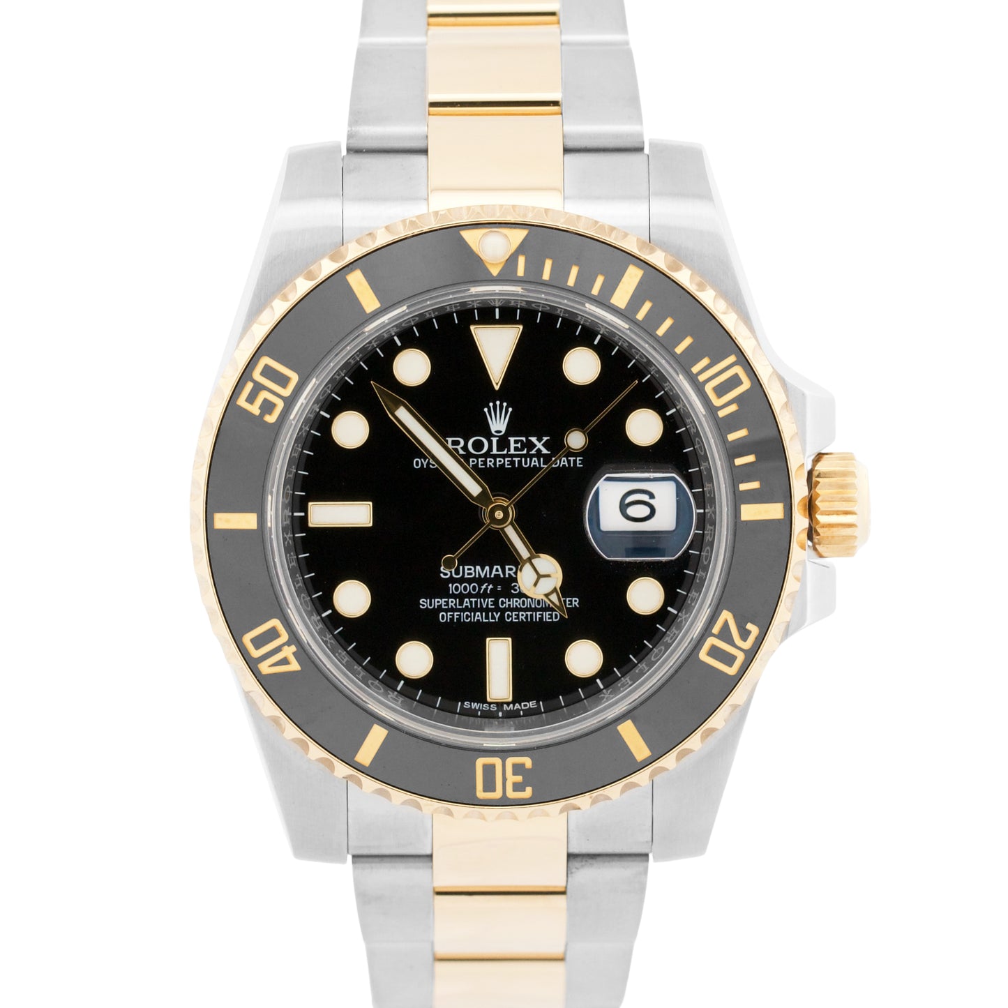 Rolex Submariner Date 18K Yellow Gold Steel BLACK Ceramic 40mm 116613 LN Watch
