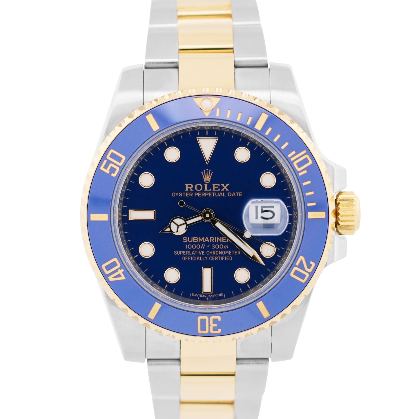 Rolex Submariner Date Ceramic BLUE 40mm 18K Yellow Gold Steel 116613 LB Watch