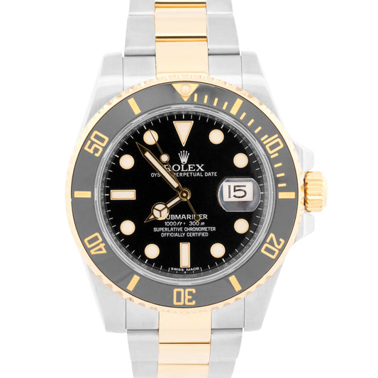 2016 PAPERS Rolex Submariner BLACK 40mm Ceramic 18K Gold Steel 116613 LN BOX