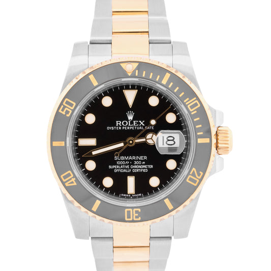 PAPERS Rolex Submariner BLACK 40mm Ceramic 18K Gold Two-Tone Steel 116613 LN BOX