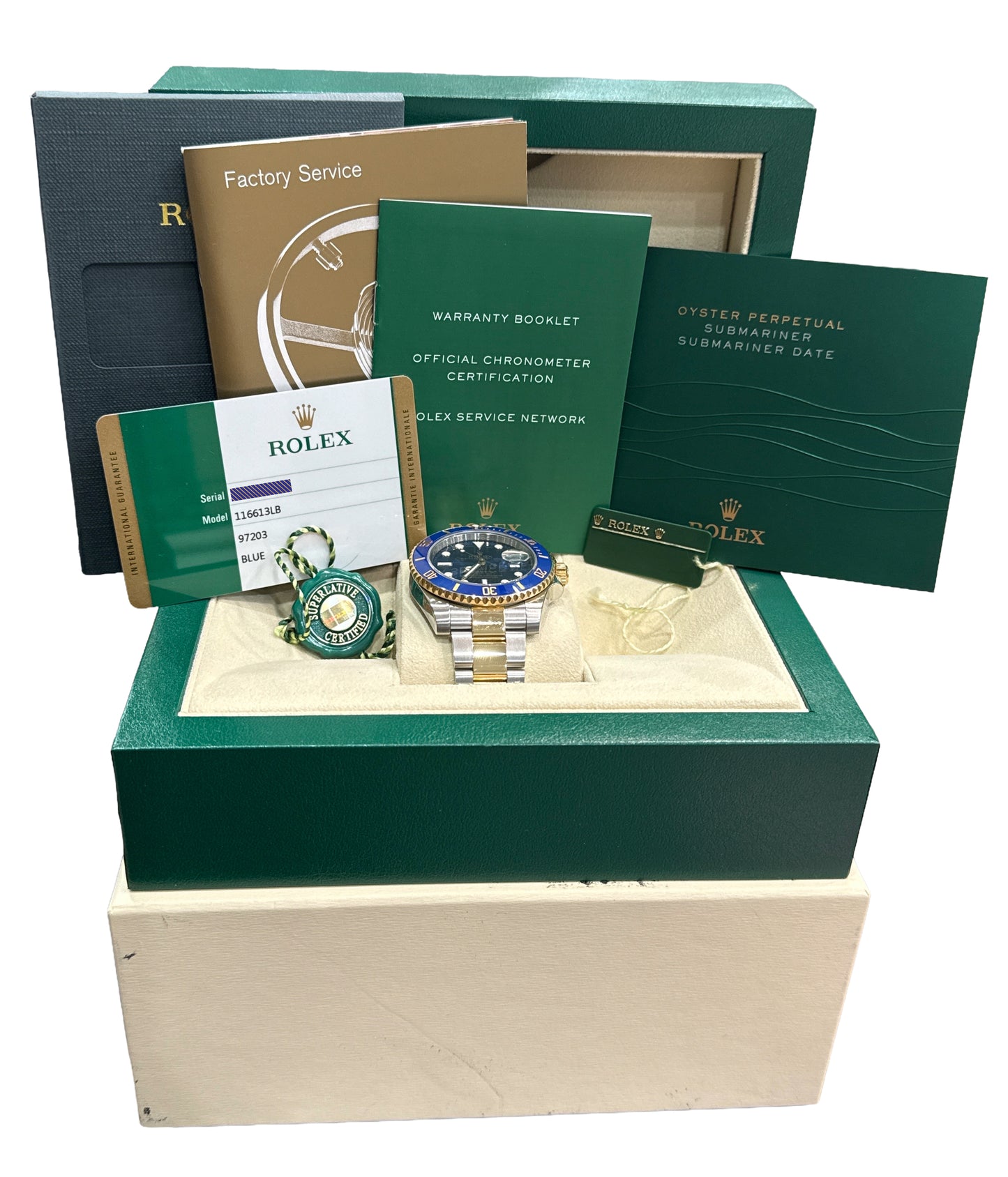 2015 PAPERS Rolex Submariner Date BLUE Two-Tone 18K Steel 40mm 116613 LB BOX