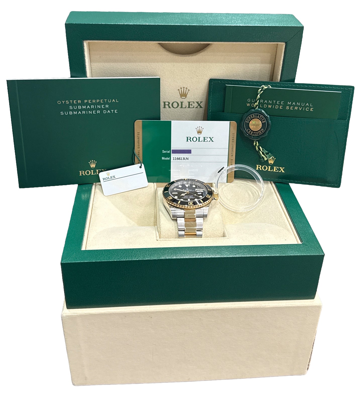 2016 PAPERS Rolex Submariner BLACK 40mm Ceramic 18K Gold Steel 116613 LN BOX
