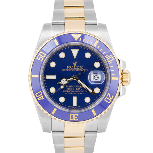 MINT PAPERS Rolex Submariner Date Two-Tone Blue 18K Gold Ceramic 116613 LB BOX