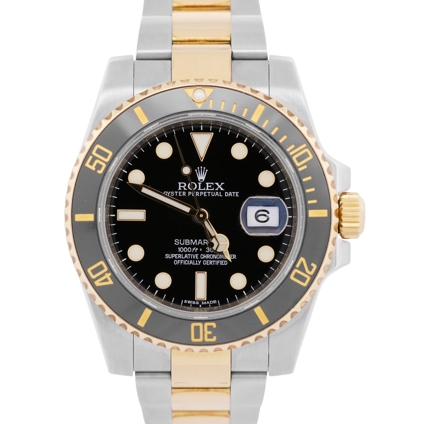 Rolex Submariner Date Ceramic BLACK 40mm 18K Yellow Gold Steel 116613 LN Watch