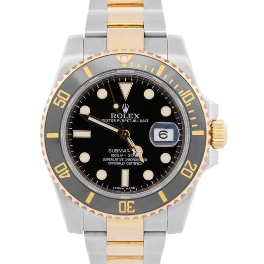 Rolex Submariner Date Ceramic BLACK 40mm 18K Yellow Gold Steel 116613 LN Watch