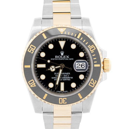 2014 PAPERS Rolex Submariner BLACK 40mm Ceramic 18K Gold Steel 116613 LN BOX