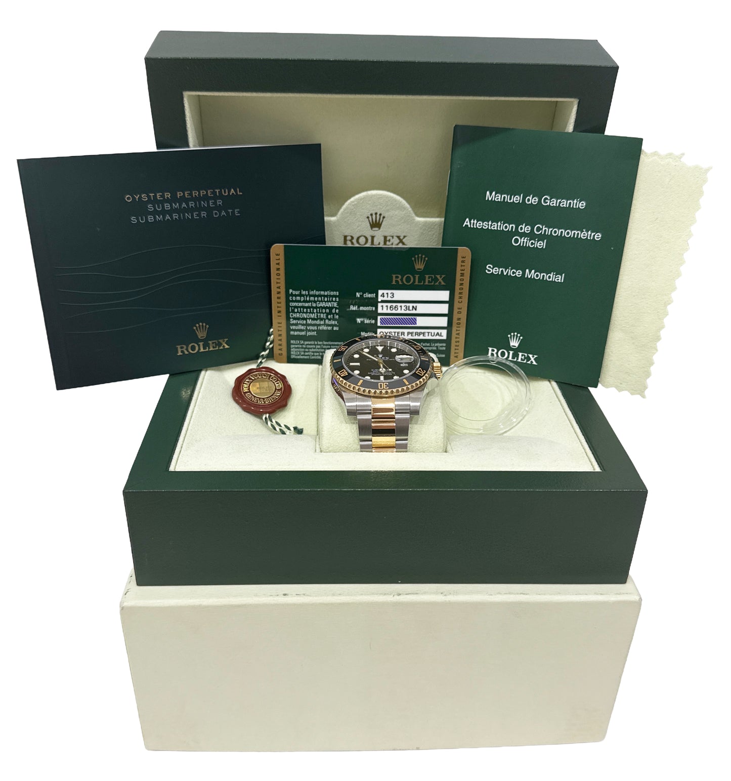 2014 PAPERS Rolex Submariner BLACK 40mm Ceramic 18K Gold Steel 116613 LN BOX