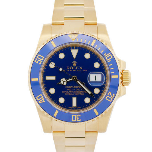 Rolex Submariner Date 40mm BLUE Ceramic 18K Yellow Gold Watch 116618 LB BOX