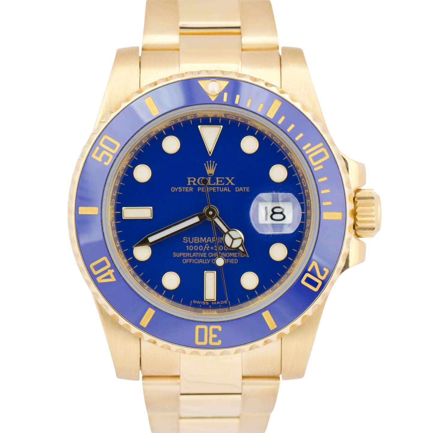 MINT Rolex Submariner Date Ceramic BLUE 18K Yellow Gold 40mm Oyster Watch 116618