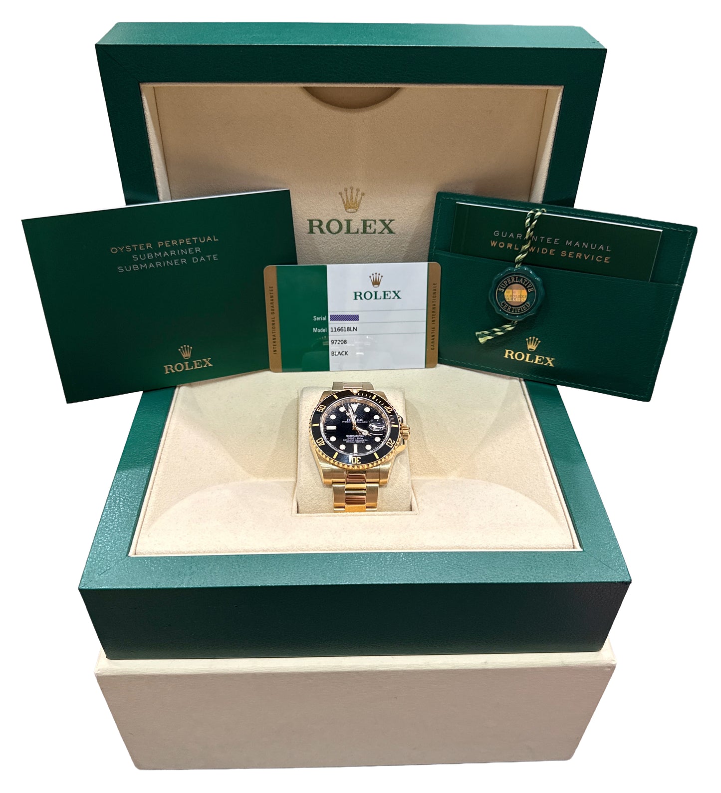 PAPERS Rolex Submariner Date 40mm BLACK Ceramic 18K Yellow Gold 116618 LN BOX