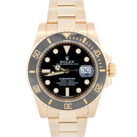 PAPERS Rolex Submariner Date 40mm BLACK Ceramic 18K Yellow Gold 116618 LN BOX