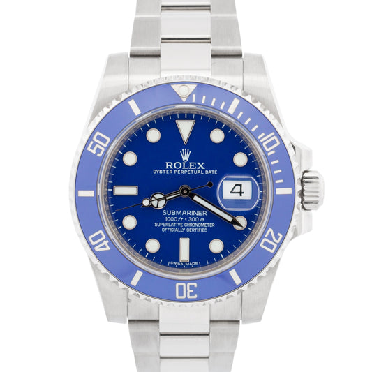 PAPERS Rolex Submariner 40mm 18K White Gold SMURF Blue Ceramic 116619 LB BOX