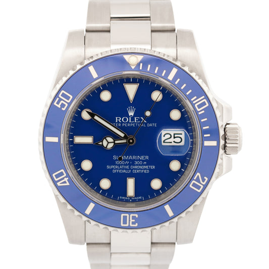 OCT 2025 RSC PAPERS Rolex Submariner Date SMURF Blue 18K Gold 40mm 116619 LB BOX